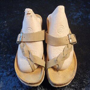 Mila Paoli Italy Women Tan Leather Braided Strap Cork Wedge Sandals Shoes